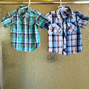 Bundle of 2 18-24 mo short sleeve plaid button down shirts